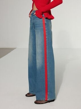 Commense Contrast Side Striped Wide-Leg Jeans Medium